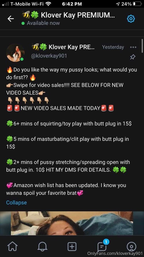 kloverkay901 06 12 2020 1397029979 ?Do you like the way I pulsate my pussy This video is up for sale
